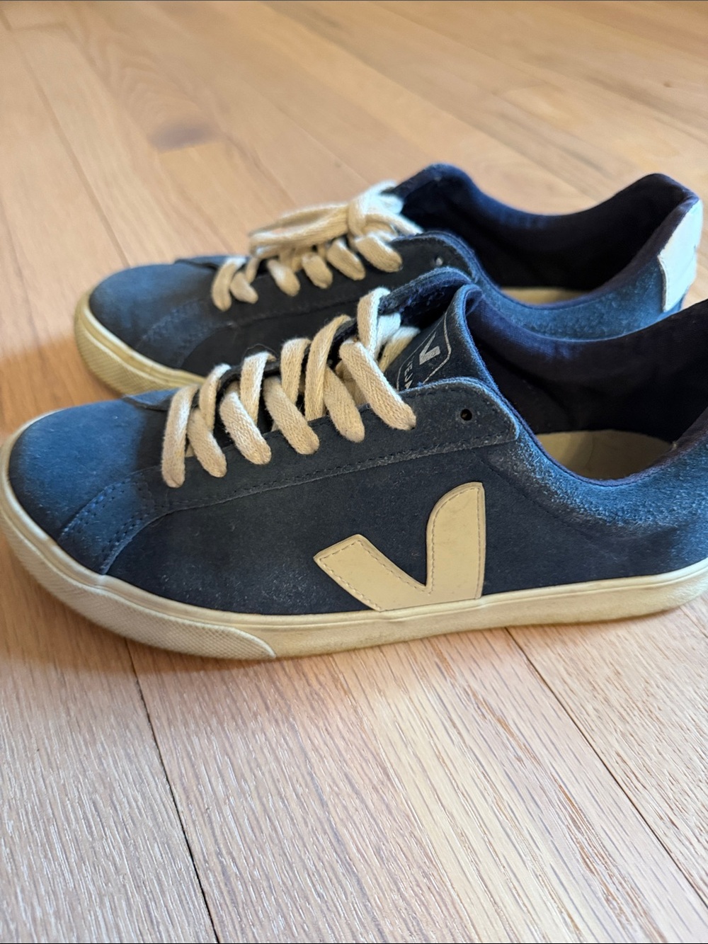 Veja Navy Suede Sneakers with Cream Accents US 7 / Euro 38